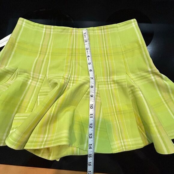 Maeve Anthropologie Skirty Godet Skort chartreuse‎ green plaid size 4 NEW - Picture 5 of 10